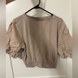 Zara Taupe Short Puff Sleeve Top